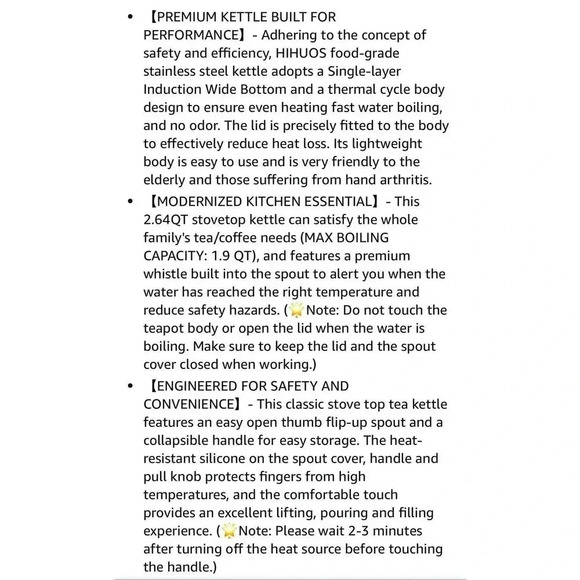 Tea Kettle Stovetop 2.64QT Whistling Stainless‎ Steel Cool Grip Bakelite Handle - Picture 10 of 12